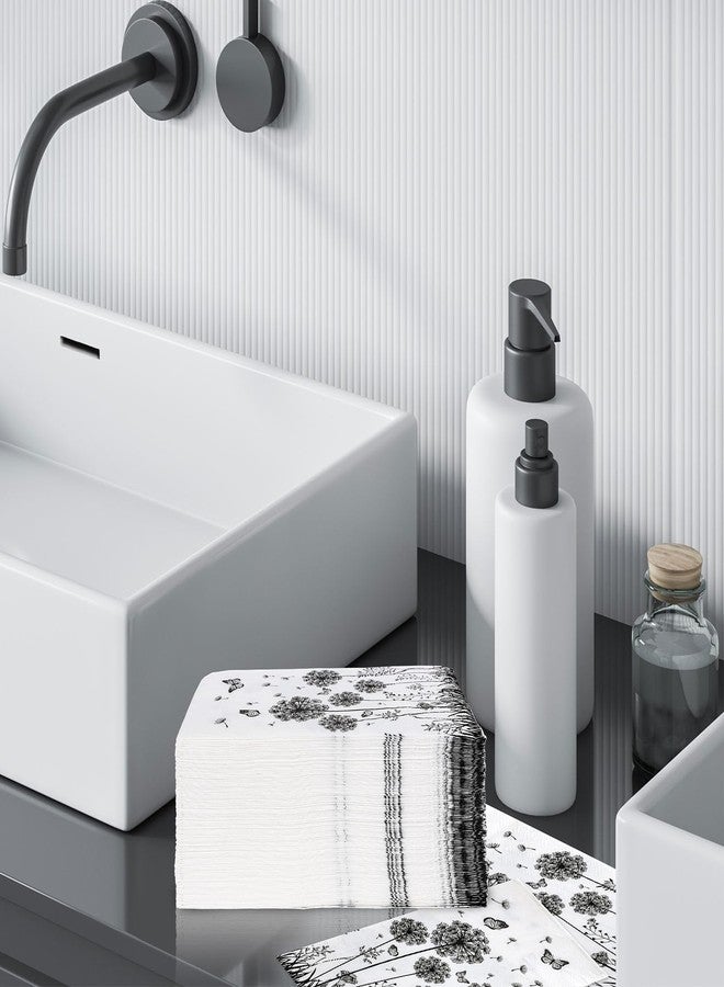 Whaline 100 Pack Dandelion Guest Napkins 2 Ply Black White Disposable Paper Napkins Floral Butterfly Paper Hand Towels for Wedding Baby Shower Party Supplies Kitchen Bathroom Table Decor - Image 5